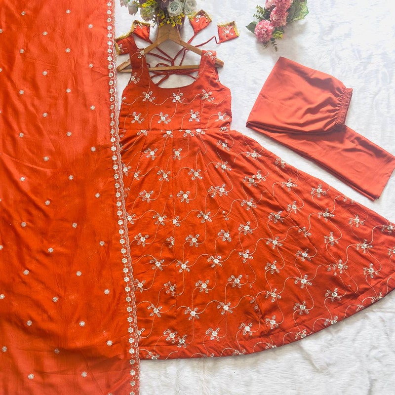 Malishka Export Kesriya Orange Anarkali Kurta Pant Set for Women - Image 3